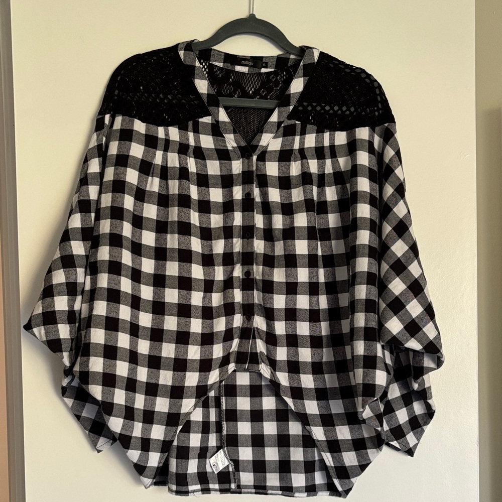 Millau Black and White Flannel Women's Top